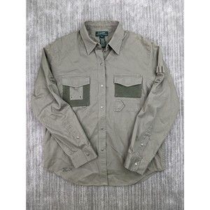 Lauren Ralph Lauren Women's Shirt Cotton Twill Utility Fishing Military Medium